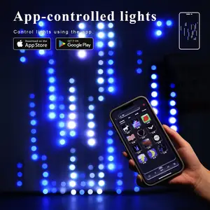 App-control lampu tirai berubah warna 400 LED lampu tali RGB untuk Halloween kamar tidur jendela pesta latar belakang Natal