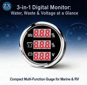 Jauge numérique multifonctionnelle 3-en-1 52MM 9-32V avec cadran noir pour température de l'eau / réservoir de stockage / voltmètre - Product Image 1