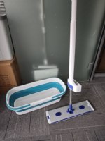 Usine BSCI, vente en gros, nouvelle serpillière mains libres avec raclette en EVA, ensemble de seau pliable, outil de nettoyage pour la maison