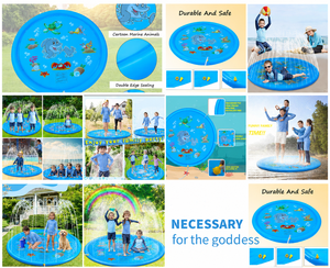 Tapis d'extérieur pour jeux aquatiques avec bords décoratifs, fontaine à eau, piscine pour bébé, jouets aquatiques interactifs d'été - Product Image 6