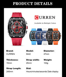 CURREN <span class=keywords><strong>orologi</strong></span> al quarzo sportivi di moda 8442 con grande quadrante unico rettangolare con Design cavo <span class=keywords><strong>orologi</strong></span> da polso al quarzo per gli uomini - Product Image 6