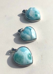 Larimar Naturel Rare Gemme Coeur Forme Rectangle Pendentif et Boucles d'Oreilles sur Argent Sterling 925 - Product Image 2