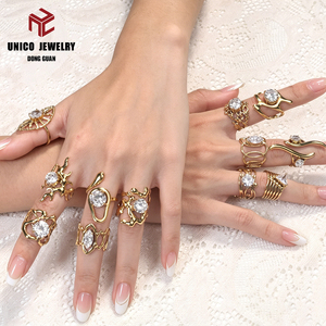 Anel Aberto de Aço Inoxidável para Mulheres, Banhado a Ouro 18K PVD, Geométrico, Ajustável, com Zircônia 5A, Joia de Moda para Festas, Presente, Atacado - Product Image 4
