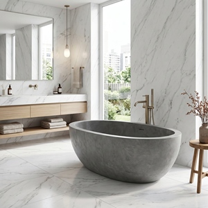อ่างอาบน้ำรูปวงรีสั่งทำพิเศษสุดหรูหราทันสมัย หินอ่อนสีดำ/สีดำหยก แบบตั้งพื้น สำหรับแช่ตัวในห้องน้ำ วิลล่า โรงแรม บ้าน - Product Image 5