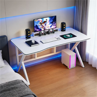 Escritorio Gamer Negro Económico en Oferta, Mesa de Juego de Fibra de Carbono Metálica con LED para Oficina en Casa, Resistente para Dormitorio o Sala de Estar