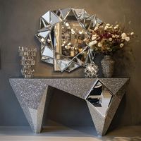 Console Moderne de Haute Qualité en Verre Argenté Effet Cristal Broyé et Bois de Chêne Massif, Réglable, pour Entrée, Salon, Meuble de Maison