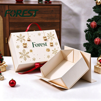 Boîte cadeau à fermeture magnétique Forest Packing, estampage à chaud or, emballage de Noël avec poignée en ruban pour cosmétiques, parfums, cadeaux