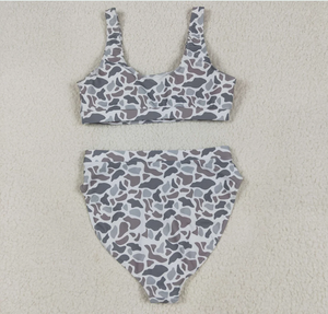Conjuntos de Ropa de Playa para Familiares, Adultos, Bebés y Niños, Trajes de Baño con Estampado de Camuflaje Gris Claro del Sur - Product Image 2