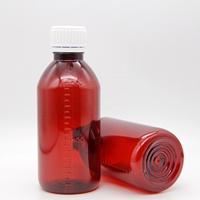 Bouteille cylindrique en PET ambré pour médicaments, pilules, sirop contre la toux, 200 ml, anti-déversement, avec bouchon inviolable, sérigraphie, transparente, vide, pour liquides