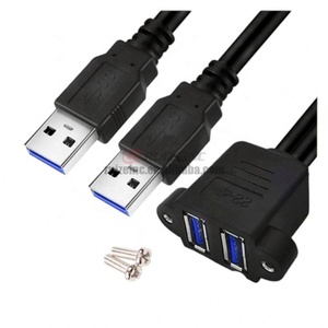 Câble d'extension à double port USB3.0 haute vitesse tout compris mâle à femelle avec trous de vis et oreilles Surface de châssis <span class=keywords><strong>fixe</strong></span> - Product Image 1