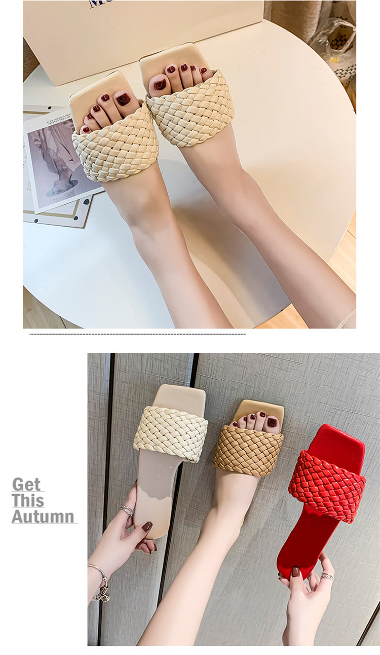 Fashion Square Head Slippers BV Braided Slides Slipper Women Shoes Summer Sandals Flat Flip flops