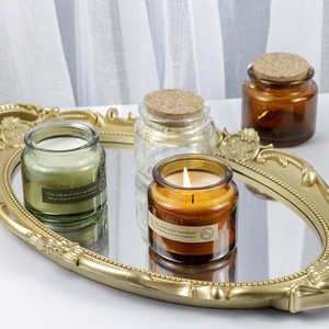 Bougie parfumée en liège brun dans un bocal en verre vert, porte-bougie en verre, forme ronde scellée, impression de logo disponible - Product Image 2