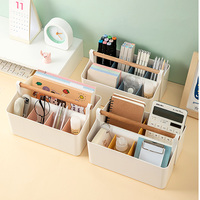 Panier de rangement de bureau pour étudiant durable et écologique poignées en bois stylo compartimenté papeterie forme rectangle multi-usages