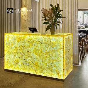 Planche de comptoir en pierre translucide en quartz onyx <span class=keywords><strong>jaune</strong></span> naturel avec design rétroéclairé pour comptoir de réception, comptoir de bar - Product Image 5