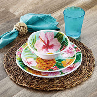 Assiette à dîner en mélamine sur le thème hawaïen de 9 pouces - Vaisselle à motif d'ananas et de fleurs pour un usage quotidien et festif