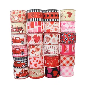 2.5 zoll Gift Holiday Design Decorations Happy Valentine Wired Plaid Ribbons Pink Red Sweet Love Heart Valentine der Ribbon