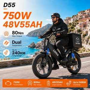 จักรยานบรรทุกไฟฟ้า D55 48V55Ah 750W 20 นิ้ว ยางใหญ่ ระยะไกล 28 ไมล์ต่อชั่วโมง OEM สำหรับทุกสภาพพื้นผิว เหมาะสำหรับคนขับส่งของ - Product Image 1