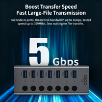 Hub USB-C multiport alimenté par USB3.0, répartiteur USB 7 ports, connexion sans pilote pour accessoires d'ordinateur portable et de bureau