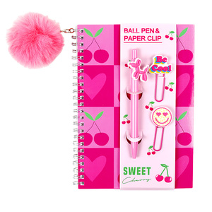 Juego <span class=keywords><strong>de</strong></span> cuaderno en espiral A5, bolígrafo, Clip <span class=keywords><strong>de</strong></span> papel, pompón <span class=keywords><strong>de</strong></span> piel, llavero, lindo gato, unicornio, fruta, papelería temática para la escuela y la Oficina - Product Image 4