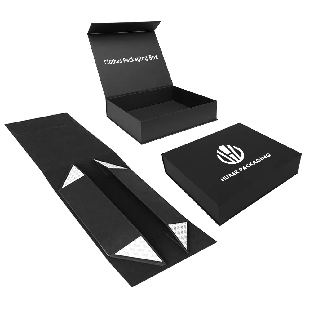 大型高級ブラック折りたたみ式マグネットパッケージ硬質カスタム磁気段ボールギフトボックス紙包装箱衣類用