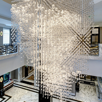 Lustre commercial moderne haut de gamme à LED dimmable blanc chaud pour grand escalier et couloir, avec verre personnalisé, garantie 3 ans