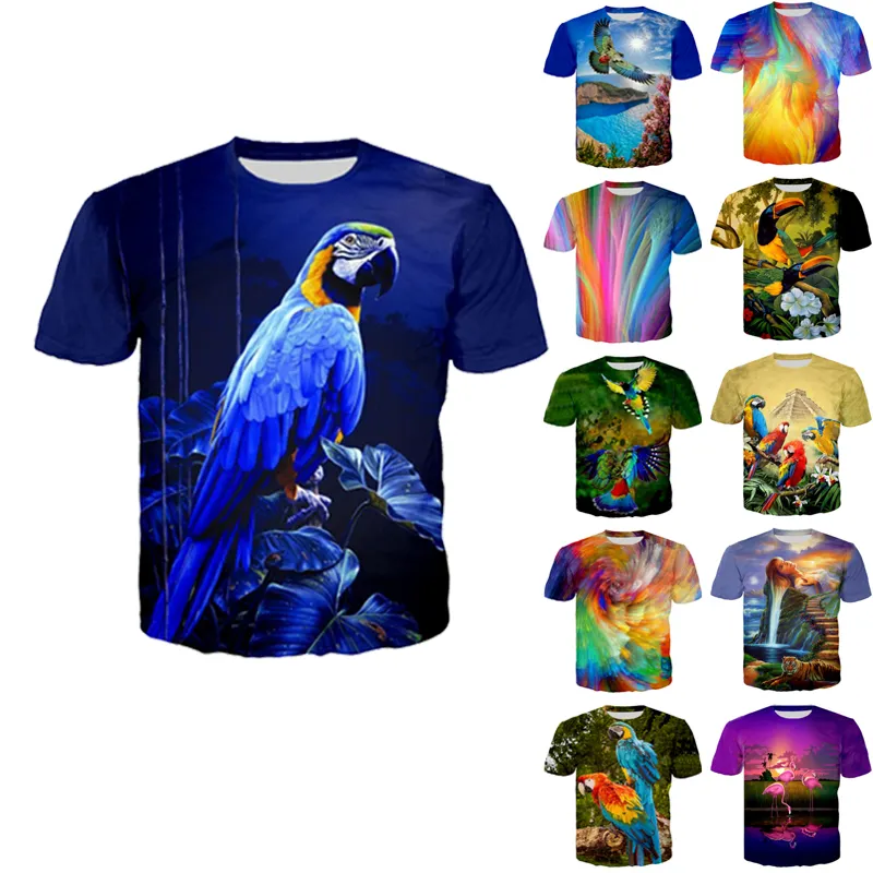 Papağan tavuskuşu kuş erkek 3D baskı T-Shirt kadın flamingolar çiçek hawaii yaz kısa kollu T-Shirt tee T Shirt tasarım