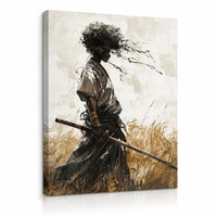 Toile décorative robuste encadrée sur châssis, motif Afro Samurai Ronin Warrior, pour la décoration en gros des propriétés à louer à court terme et des locations de vacances
