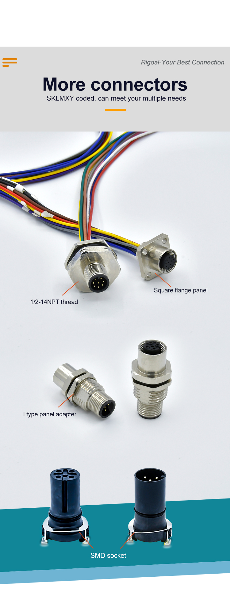 IP67 Welded Waterproof Wire Connector M5 M8 M12 A Code 4 Pin TPU GF