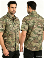 Chemise tactique à manches courtes camouflage multicolore personnalisée, résistante aux déchirures, séchage rapide, pour le travail, l'entraînement en extérieur