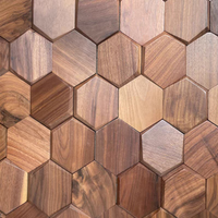 Heksagonal terang enam sudut Asia Tenggara hitam Walnut kayu Solid Wallboard mosaik Puzzle TV latar belakang dinding panel kayu