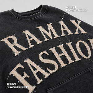 Sweat-shirt à col rond surdimensionné pour homme Ramax, imprimé lettres brodées, poche, pull en coton tricoté, streetwear, automne - Product Image 4