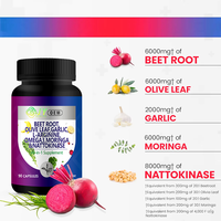 Extrait de Betterave, Feuille d'Olivier, Ail, Moringa, Nattokinase 6000mg en Capsules – Complément Tout-en-un pour la Bien-être – Fabrication OEM Personnalisée