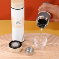 Botella de Agua con Impresión Personalizada, Termo de Acero Inoxidable, Taza Térmica con Infusor de Té, Tapa con Diseño de Madera