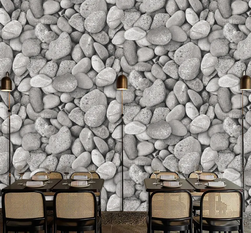 कॉफी की दुकान सजावट सुंदर प्रकृति पत्थर डिजाइन 3d वॉलपेपर दीवार को कवर