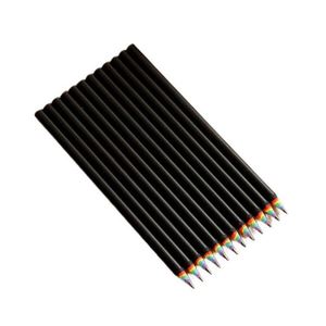 Crayon HB Standard Créatif Arc-en-ciel Sept Couleurs en Papier Pur, Surface Noire, 17,5 cm, Rond, 6g, Design Stylo, Utilisation Bureau et École - Product Image 2