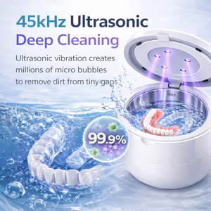 Nettoyeur <span class=keywords><strong>dentaire</strong></span> ultrasonique rechargeable USB 45 kHz 200 ml pour protège-dents, protège-<span class=keywords><strong>nuit</strong></span>, aligneurs et prothèses dentaires - Product Image 2