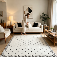Alfombra Moderna de Diseño Geométrico, Jacquard de Polipropileno con Diseño de Puntos, Beige y Negro, Antideslizante y Lavable para Sala de Estar o Dormitorio