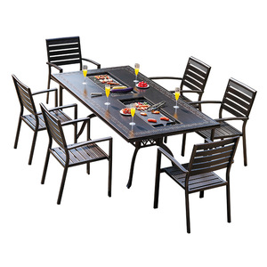 Conjunto de Jardín para Exteriores, Mesa y Sillas de Aluminio para 6 Personas con Parrilla Integrada, Estilo Escandinavo, para Patio o Jardín - Product Image 1