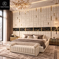 Lit double de luxe en cuir blanc, design italien, gain de place, mobilier moderne, grande tête de lit, ensemble de chambre à coucher, lit king size