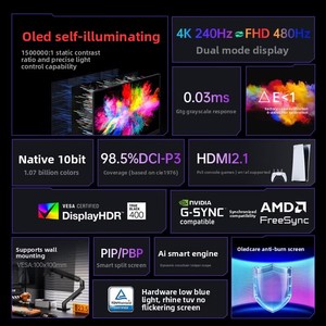 Moniteur de <span class=keywords><strong>jeu</strong></span> OLED <span class=keywords><strong>Aoc</strong></span> Agp327uzd 31,5 pouces 240 Hz, mode double 480 Hz, 4K, temps de réponse de <span class=keywords><strong>jeu</strong></span> de 0,03 ms, 10 bits natifs, haut-parleur intégré - Product Image 2