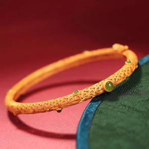 Bracelet ethnique vintage de style palais chinois Antique avec accents d'or de <span class=keywords><strong>jade</strong></span> Bracelet de mode pour femmes avec motif de nuage - Product Image 2