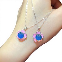 Ensemble de bijoux en argent pur 925 avec ambre bleu mexicain naturel, pierres précieuses véritables, bague florale rose, boucles d'oreilles et collier pour femmes