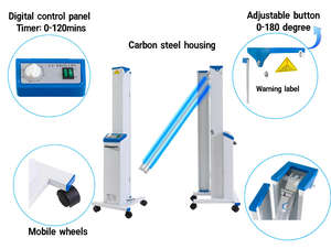 جهاز تنقية الهواء بالأشعة فوق البنفسجية محمول بقوة 60 واط مع أنبوبين من الفولاذ الكربوني للمستشفيات والأماكن الداخلية - Product Image 3