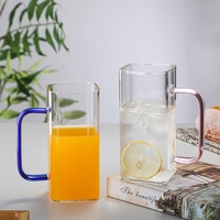 Tasse à thé en verre moderne, écologique, résistante à la chaleur, avec poignée colorée, forme carrée, capacité 400 ml, pour la consommation domestique