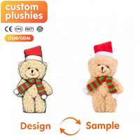Porte-clés en peluche ours en peluche de Noël avec écharpe et chapeau, animal en peluche doux, breloque de sac personnalisée en gros, cadeau de vacances pour enfants