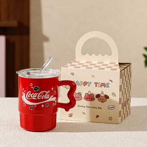 Mug en céramique Coca-Cola avec couvercle et paille 350 ml, idéal pour un cadeau et un usage quotidien - Product Image 1