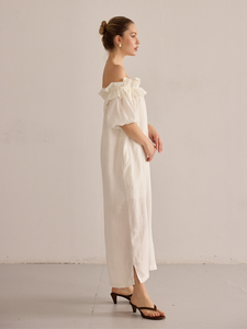 Personalizado Resort Lino Tejido Midi fuera del hombro Vestido de moda de alta calidad de las señoras OEM ODM Ropa elegante lavable - Product Image 3