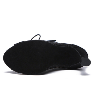 La última moda hermosa L546 de gamuza de tacón alto para mujer + malla de encaje salón de baile latino por encima del tobillo - Product Image 4