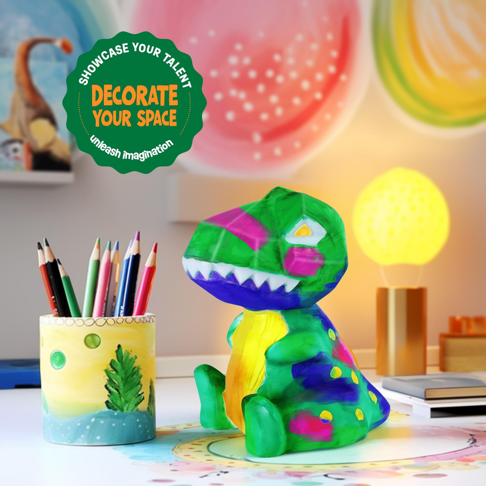 Paint Your Own Dino Lamp Kit, Art Supplies Arts & Crafts Kit, Painting Kit for Kids 6-12 Arts and Crafts