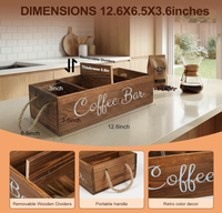 Boîte de rangement en bois pour bar à café avec poignée en corde, organisateur multi-compartiments pour sachets de café, sirops, agitateurs, comptoir de cuisine